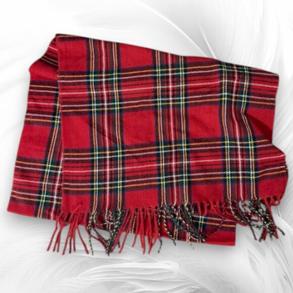 Red Tartan Plaid Oversized Winter Scarf With Fringe - Picture 8 of 8